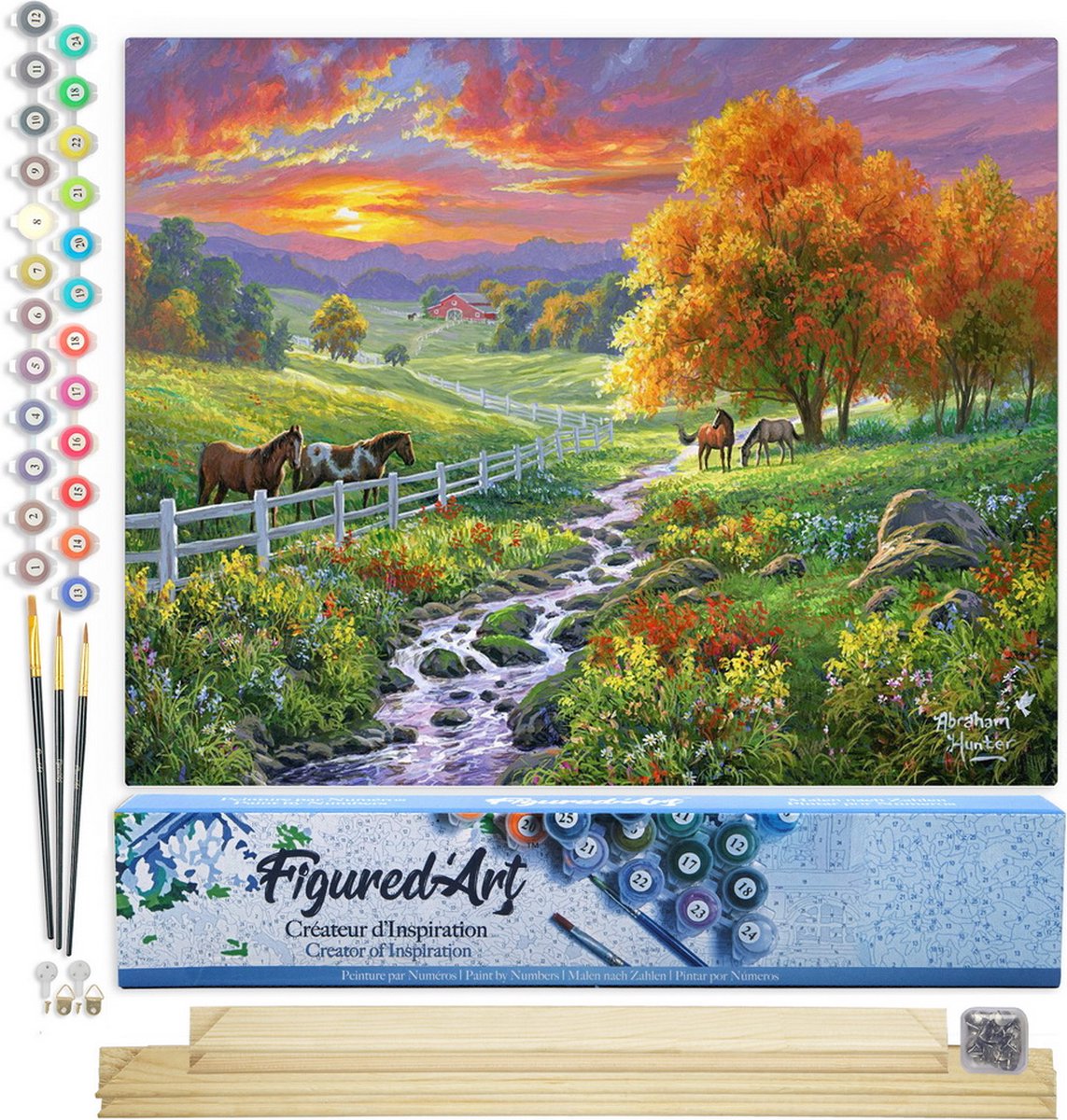 FiguredArt Schilderen op Nummer Volwassenen canvas Zonnige weide - Handwerk acrylverf Kit DIY Compleet - 40x50cm met DIY houten lijst